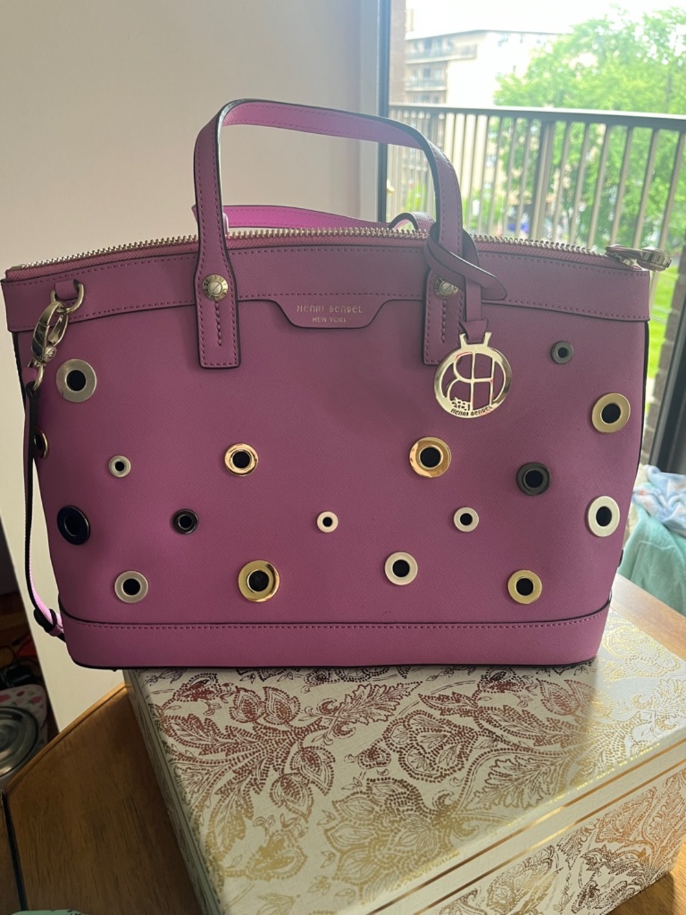 Henri Bendel Hot Pink Grommet Tote dead stock